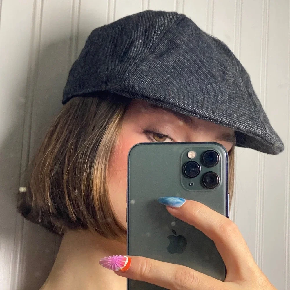 George Vintage Y2K Gray Newsboy Cap Ivy Driving Hat Flat Cap Wool Blend Grey